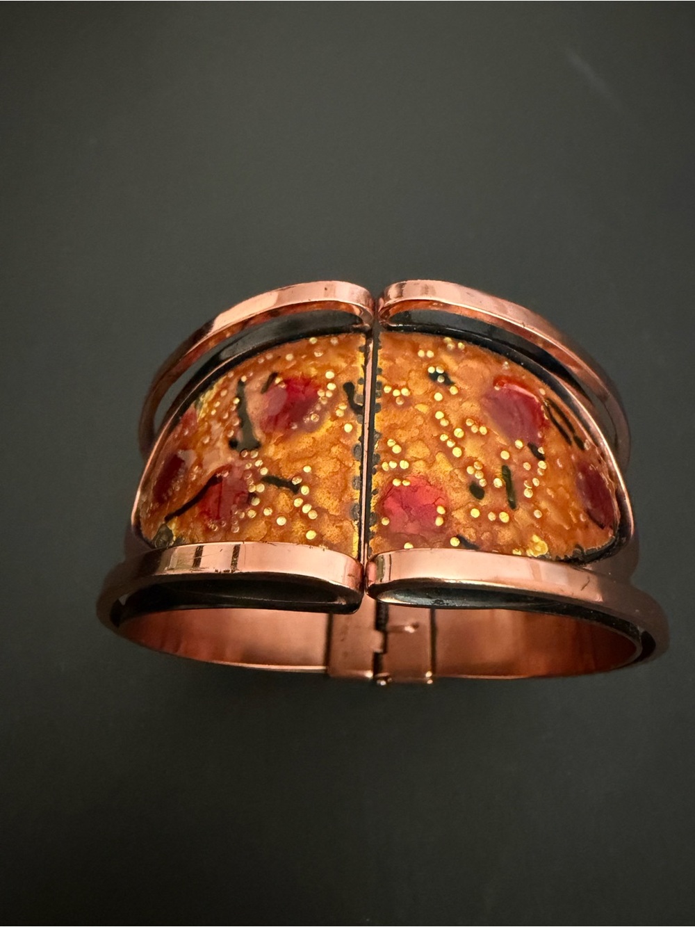 Fabulous Vintage MCM Copper Enamel Signed MATISSE RENOIR CUFF Clamper BRACELET - Picture 3 of 7